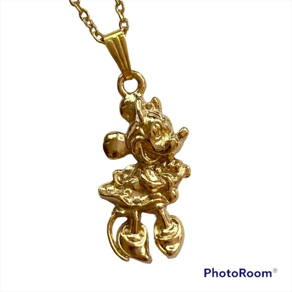 Gold Minnie Mouse Necklace Vintage Pendant Plated 20" Disney Disneyana Mickey - Picture 2 of 12